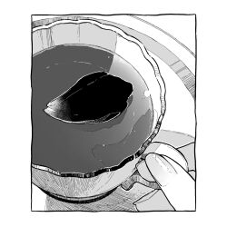 1other commentary_request cup greyscale highres holding holding_cup kushiro_yuu monochrome original petals solo still_life tea teacup