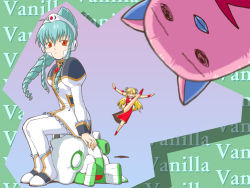 Rule 34 | 00s, 2girls, arm support, blonde hair, broccoli (company), character name, china dress, chinese clothes, dress, expressionless, galaxy angel, green hair, haganemaru kennosuke, kicking, long hair, looking at viewer, multiple girls, normad, outstretched arms, pantyhose, puffy sleeves, ranpha franboise, red eyes, ringlets, sharp teeth, sitting, spread arms, teeth, vanilla h, very long hair, wallpaper