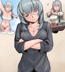 Rule 34 | 00s, 1girl, breasts, cleavage, glasses, large breasts, aged up, rozen maiden, silver hair, suigintou, tsuda nanafushi