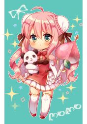 Rule 34 | 1girl, ahoge, bare shoulders, black bow, blush, bow, braid, bun cover, chibi, closed mouth, commentary request, double bun, dress, elbow gloves, full body, gloves, green eyes, hair between eyes, hair bun, highres, holding, holding wand, long hair, hugging object, original, pink hair, pk (mukasihasakana), pleated skirt, red bow, red dress, red footwear, side bun, skirt, sleeveless, sleeveless dress, solo, sparkle, standing, stuffed animal, stuffed panda, stuffed toy, thighhighs, turtleneck, very long hair, wand, white gloves, white skirt, white thighhighs