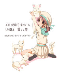 Rule 34 | 10s, 1girl, brown hair, cat, error musume, girl holding a cat (kancolle), hat, kantai collection, kawagoe pochi, personification, short hair, solo