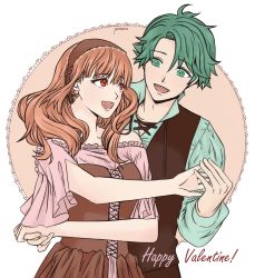 Rule 34 | 1boy, 1girl, alm (fire emblem), artist request, celica (fire emblem), couple, dress, fire emblem, fire emblem echoes: shadows of valentia, green eyes, green hair, highres, long hair, nintendo, open mouth, red eyes, red hair, smile