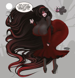 Rule 34 | 1girl, alternate color, alternate costume, annabelle, ass, bent over, big hair, black hair, breasts, corset, covered erect nipples, creatures (company), curvy, dress, game freak, gen 3 pokemon, goth fashion, gradient hair, hairband, hex maniac (pokemon), highres, huge ass, huge breasts, lipstick, long dress, long hair, makeup, multicolored hair, nail polish, nintendo, off-shoulder dress, off shoulder, platform footwear, platform heels, platform mules, pokemon, pokemon (creature), pokemon xy, red eyes, red hair, red hairband, shuppet, skin tight, the kite, thick thighs, thighs, turtleneck, very long hair, wide hips