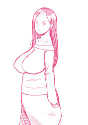 Rule 34 | 1girl, breasts, ganto, large breasts, long hair, monochrome, okita kyouko, okusan, simple background