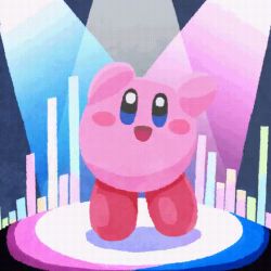 Rule 34 | animated, animated gif, blush, creature, dancing, happy, kirby, kirby (series), kirby 30th anniversary music festival, light rays, looking at viewer, miclot, nintendo, no fingers, no humans, open mouth, shadow, solo, sparkle, sparkling eyes, spotlight, stage, stage lights, tongue