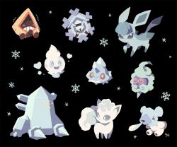 Rule 34 | &gt; &lt;, ^ ^, alolan form, alolan vulpix, arm support, bergmite, black background, castform, castform (snowy), clenched teeth, closed eyes, commentary, creatures (company), cryogonal, cubchoo, closed eyes, game freak, gen 3 pokemon, gen 4 pokemon, gen 5 pokemon, gen 6 pokemon, gen 7 pokemon, glaceon, legendary pokemon, looking at viewer, nintendo, open mouth, pokemon, regice, sitting, smile, sneezing, snorunt, snowflakes, ssalbulre, teeth, trembling, vanillite, yellow eyes