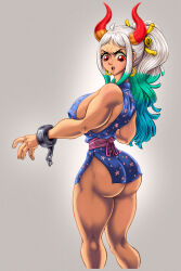 Rule 34 | 1girl, alternate costume, ass, breasts, curvy, female focus, gold, highres, horns, large breasts, multicolored hair, muscular, muscular arms, muscular female, muscular legs, one piece, orange eyes, ornament, solo, thick thighs, thighs, yamato (one piece)