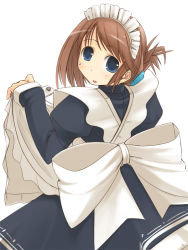 Rule 34 | 00s, 1girl, apron, apron lift, brown hair, clothes lift, folded ponytail, from behind, komaki manaka, looking back, maid, maid apron, solo, to heart (series), to heart 2