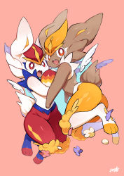 Rule 34 | :d, absurdres, alternate color, bright pupils, cinderace, commentary request, creatures (company), easter, egg, furry, game freak, gen 8 pokemon, highres, holding, holding egg, looking back, minamo (pixiv17726065), nintendo, open mouth, pokemon, pokemon (creature), red eyes, shiny and normal, shiny pokemon, signature, simple background, smile, toes, tongue, tooth