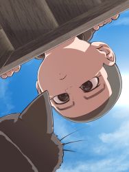 Rule 34 | 1boy, aged down, animal, black cat, black eyes, black hair, buzz cut, cat, child, decoy00xx, expressionless, face, golden kamuy, hair strand, looking down, looking up, male focus, ogata hyakunosuke, short hair, sky, solo, sun, very short hair, whiskers