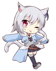 Rule 34 | 1girl, ;p, animal ears, warrior of light (ff14), black footwear, black skirt, black thighhighs, blue jacket, blush, cat ears, cat girl, cat tail, chibi, closed mouth, commentary request, commission, cropped jacket, ear piercing, facial mark, fictional persona, final fantasy, final fantasy xiv, full body, fur-trimmed jacket, fur trim, grey shirt, hair between eyes, highres, jacket, long sleeves, massala, miqo&#039;te, one eye closed, piercing, pixiv commission, pleated skirt, puffy long sleeves, puffy sleeves, red eyes, shirt, shoes, simple background, skirt, sleeves past wrists, smile, solo, tail, thighhighs, tongue, tongue out, white background