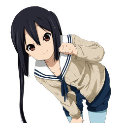 Rule 34 | 1girl, aqua pantyhose, bad id, bad pixiv id, bent over, black hair, brown eyes, cardigan, clenched hand, k-on!, k-on! movie, long hair, nakano azusa, official style, pantyhose, pantyhose under shorts, paw pose, ragho no erika, shorts, simple background, solo, twintails, white background