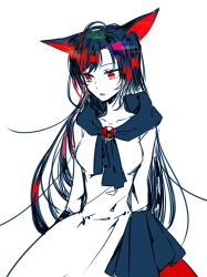 Rule 34 | 1girl, animal ears, arms behind back, breasts, brooch, cowboy shot, dress, imaizumi kagerou, jewelry, lipstick, long hair, looking away, makeup, monochrome, nr (cmnrr), red eyes, red hair, simple background, sketch, solo, touhou, white background, wolf ears