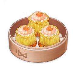 Rule 34 | artist request, bamboo steamer, commentary, dumpling, english commentary, food, food focus, game cg, genshin impact, lowres, no humans, official art, roe, shrimp, shumai (food), simple background, still life, third-party source, transparent background