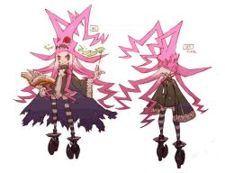 Rule 34 | 1girl, book, cape, concept art, dragon: marked for death, hat, inti creates, multicolored hair, nakayama tooru, official art, pink eyes, pink hair, wand, white hair, witch, witch (dmfd), witch hat