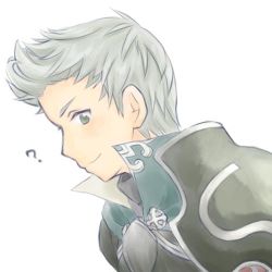 Rule 34 | armor, closed mouth, collar, confused, fire emblem, fire emblem fates, green eyes, grey hair, looking at viewer, lowres, male focus, nintendo, portrait, ritsuki feif, shoulder armor, silas (fire emblem), solo
