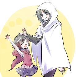 Rule 34 | 2girls, aged down, arms up, child, cloak, headpat, hood, hooded cloak, iesupa, mother and daughter, multiple girls, ruby rose, rwby, skirt, smile, summer rose