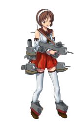 Rule 34 | 10s, 1girl, bow, brown eyes, brown hair, detached sleeves, full body, gun, hair bow, holding, holding gun, holding weapon, kantai collection, natori (kancolle), official art, open mouth, pleated skirt, red skirt, short hair, skirt, solo, thighhighs, transparent background, weapon, white thighhighs