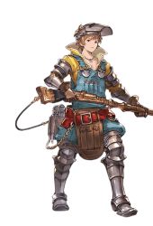 Rule 34 | 1boy, armor, armored boots, boots, full body, gran (granblue fantasy), granblue fantasy, male focus, mechanic (granblue fantasy), minaba hideo, overalls, shirt, solo, standing, transparent background, welding mask, yellow shirt
