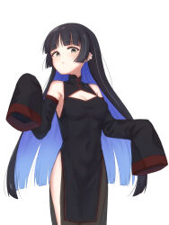 Rule 34 | 1girl, alternate costume, black eyes, black hair, black sleeves, blue hair, bocchi the rock!, breasts, china dress, chinese clothes, cleavage cutout, clothing cutout, colored inner hair, commentary request, detached sleeves, dress, ear piercing, highres, kuramoto takato, long hair, looking at viewer, medium breasts, multicolored hair, pa-san, piercing, sleeves past fingers, sleeves past wrists, solo