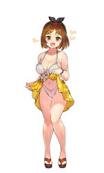 Rule 34 | 1girl, atelier (series), atelier ryza, atelier ryza 1, bikini, blush, breasts, brown eyes, brown hair, cleavage, collarbone, coon, full body, hair ornament, hairclip, highres, large breasts, looking at viewer, navel, open mouth, reisalin stout, short hair, smile, smug, solo, swimsuit, thighs, translation request