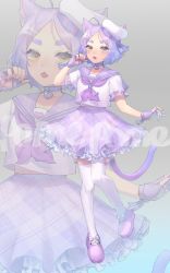 Rule 34 | 1other, absurdres, androgynous, animal ears, cat ears, cat tail, choker, crop top, hat, highres, jewelry, milk (utau), morinopome2, necklace, pale skin, pastel colors, skirt, tail, thighhighs, utau