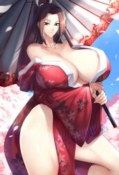 Rule 34 | 1girl, breasts, fatal fury, haganef, huge breasts, japanese clothes, kimono, long hair, ponytail, shiranui mai, smile
