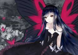 Rule 34 | 10s, accel world, antenna hair, bare shoulders, black hair, brown eyes, bug, butterfly, butterfly wings, elbow gloves, gloves, insect, insect wings, kuroyukihime, long hair, shinso (yoshitsuna), solo, wings