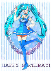 Rule 34 | 1girl, :d, amaya shizuku (azarashi), blue dress, blue eyes, blue hair, blush, boots, borrowed character, cure rainy (azarashi), detached sleeves, dress, earrings, hair over one eye, happy birthday, jewelry, kagami chihiro, long hair, magical girl, matching hair/eyes, open mouth, original, precure, see-through, smile, solo, standing, standing on one leg, thigh boots, thighhighs, twintails, very long hair