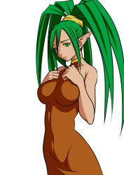 Rule 34 | 1girl, absurdres, anime coloring, bad id, bad pixiv id, big hair, bobu (masdoudanuki), bodysuit, breasts squeezed together, breasts, dryad (seiken densetsu), green eyes, green hair, highres, large breasts, long hair, matching hair/eyes, personification, pointy ears, seiken densetsu, seiken densetsu 2, seiken densetsu 3, solo