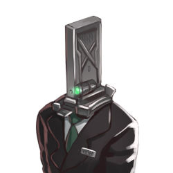 Rule 34 | 1boy, armored core, armored core 5, formal, houtengeki, male focus, mecha, name tag, necktie, robot, simple background, solo, suit, upper body, white background