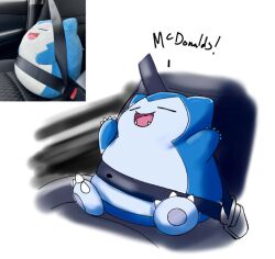Rule 34 | :d, alternate size, arms up, car interior, closed eyes, creatures (company), game freak, gen 1 pokemon, happy, jarzard, nintendo, open mouth, photo-referenced, photo inset, pokemon, pokemon (creature), sitting, smile, snorlax, teeth, white background