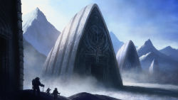 Rule 34 | 3boys, alien, at the mountains of madness, backpack, bag, cthulhu mythos, david demaret, gate, light, male focus, moonchild, mountain, multiple boys, realistic, scenery, scientist, shadow, snow, temple