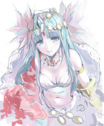 Rule 34 | 1girl, armlet, bad id, bad pixiv id, bandeau, bare shoulders, blue eyes, blue hair, breasts, channemo, circlet, cleavage, diamond (shape), facial mark, flower, forehead mark, hair flower, hair ornament, jewelry, long hair, lotus, matching hair/eyes, navel, necklace, parvati (p&amp;d), puzzle &amp; dragons, smile, solo