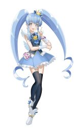 Rule 34 | 1girl, black thighhighs, blue eyes, blue hair, blue skirt, brooch, commentary request, crown, cure princess, full body, happinesscharge precure!, heart, heart brooch, highres, jewelry, long hair, magical girl, mini crown, pouch, precure, shioremon, shirayuki hime, sidelocks, skirt, solo, thighhighs, twintails, white background, white footwear, wing earrings, wrist cuffs, zettai ryouiki