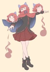 1girl ;) bad_id bad_tumblr_id bow cape disembodied_head full_body hair_bow mefomefo one_eye_closed red_eyes red_hair sekibanki shirt short_hair skirt smile touhou