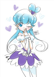 Rule 34 | 10s, 1girl, alternate form, artist name, bare shoulders, blue eyes, blue hair, blue skirt, choker, cure princess, cure princess (sherbet ballet), dress, earrings, form change, hair bun, hair ornament, half updo, happinesscharge precure!, happy, heart, heart hair bun, jewelry, long hair, looking at viewer, magical girl, matching hair/eyes, one eye closed, ponytail, precure, puffy sleeves, shirayuki hime, simple background, single hair bun, sketch, skirt, smile, solo, venuscho, white background, wink, wrist cuffs