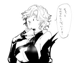 Rule 34 | 1girl, breasts, center opening, cleavage, earrings, facial mark, female focus, fire emblem, fire emblem: three houses, hair over one eye, highres, jewelry, kronya (fire emblem), large breasts, nintendo, pale skin, revealing clothes, short hair, sideboob, simple background, sketch, solo, tagme, teardrop tattoo, tongue, tongue out, translation request, upper body, white background
