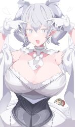 Rule 34 | 1girl, breasts, cleavage, detached collar, duel monster, earrings, grey eyes, grey hair, highres, hoshino ai&#039;s pose, huge breasts, jewelry, knight (yu-gi-oh!), lovely labrynth of the silver castle, oshi no ko, pointy ears, sakuragi raia, slit pupils, tagme, yu-gi-oh!