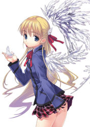Rule 34 | angel, blazer, blonde hair, blue eyes, jacket, long hair, matsuryuu, school uniform, solo, wings