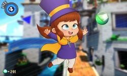Rule 34 | 1girl, a hat in time, brown hair, cape, child, female focus, full body, gameplay mechanics, hat, hat kid, health bar, highres, long sleeves, looking up, medium hair, open mouth, orange cape, outstretched arms, ponytail, purple headwear, sidelocks, team pervy, teeth, tongue, top hat, upper teeth only, zipper, zipper pull tab