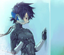 Rule 34 | 1boy, androgynous, android, ariga hitoshi, bad id, bad pixiv id, black hair, cable, capcom, copy x (mega man), gender request, genderswap, joints, male focus, mega man (series), mega man zero (series), red eyes, robot joints, short hair, solo
