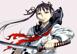 Rule 34 | 00s, 1girl, black hair, blood+, chyko, highres, red eyes, school uniform, solo, sword, torn clothes, twintails, weapon