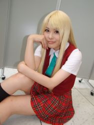 Rule 34 | blonde hair, cosplay, kneehighs, mahou sensei negima!, mio (cosplayer), photo (medium), school uniform, serafuku, socks, yukihiro ayaka