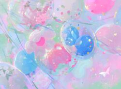 Rule 34 | artist name, balloon, bug, butterfly, chinese commentary, cloud, commentary request, confetti, flower balloon, green sky, insect, ningmeng manyou, no humans, object focus, original, outdoors, sky, sparkle, sunset, white butterfly