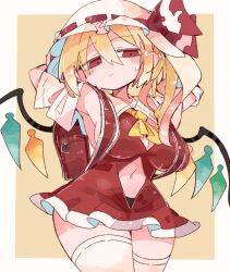 Rule 34 | alternate breast size, backpack, bag, blonde hair, breasts, flandre scarlet, large breasts, massakasama, oppai loli, red eyes, side ponytail, solo, thick thighs, thighs, touhou