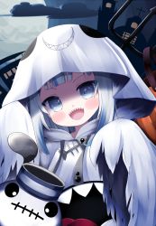 Rule 34 | 1girl, :d, bloop (gawr gura), blue eyes, blue hair, cloud, cocozasa, commentary request, drawstring, full moon, gawr gura, ghost costume, halloween, highres, hololive, hololive english, hood, hood up, hoodie, long sleeves, looking at viewer, moon, multicolored hair, night, open mouth, outdoors, sharp teeth, silver hair, sleeves past fingers, sleeves past wrists, smile, streaked hair, teeth, torn clothes, torn sleeves, virtual youtuber, white hoodie, wide sleeves