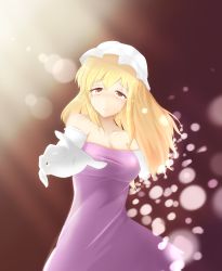 Rule 34 | 1girl, absurdres, bad id, bad pixiv id, bare shoulders, blonde hair, collarbone, crying, crying with eyes open, elbow gloves, fading, gloves, hat, highres, long hair, maribel hearn, outstretched hand, septet (zrca janne), solo, tears, touhou, yellow eyes