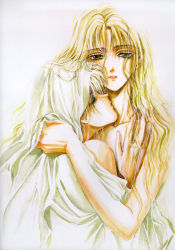 Rule 34 | 1boy, 1girl, angel cage, angel sanctuary, artbook, bed sheet, blonde hair, brother and sister, brown eyes, couple, closed eyes, hand on another&#039;s chest, hetero, highres, holding, incest, kiss, long hair, mudou sara, mudou setsuna, kissing neck, nude, parted lips, topless male, short hair, siblings, yuki kaori