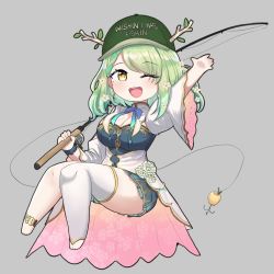 Rule 34 | 1girl, antlers, apple, braid, braided bangs, breasts, ceres fauna, chibi, desspie, fishing hook, fishing line, fishing rod, food, fruit, golden apple, hat, highres, hololive, hololive english, horns, large breasts, qilin (mythology), solo, virtual youtuber